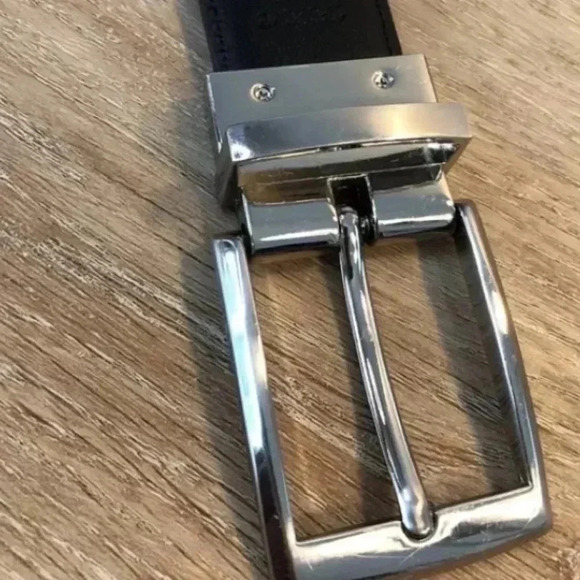 Perry Ellis Men’s Black Brown Reversible Belt Silver Tone Buckle Size 38 NWT - Picture 2 of 15